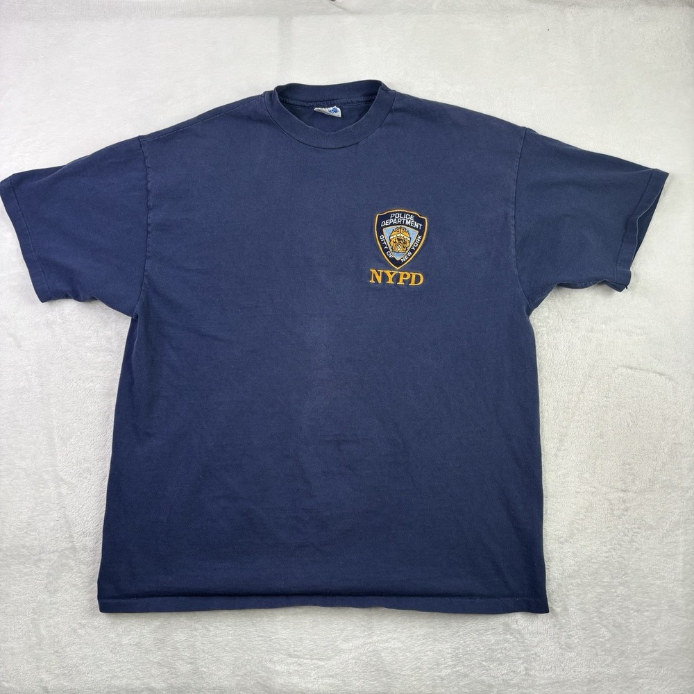 VTG 90s Hanes NYPD New York Police Department Single Stitch Blue Shirt Men's XL